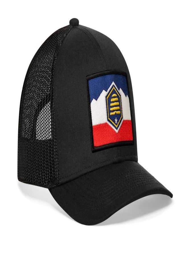HAKA Utah Flag Black Trucker Hat - Utah Mesh Snapback Cap for Men, & Women Golf Baseball Dad Hat - Image 1